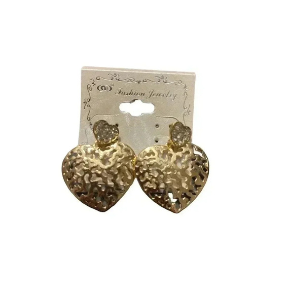 FASHION JEWELRY GOLD PLATED HEART EARRINGS - Picture 1 of 2
